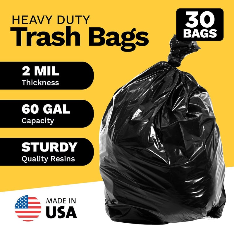 ToughBag Contractor Trash Bags 55-60 Gallon - 2 Mil Heavy Duty (30 Count) - Made in USA - Image 3